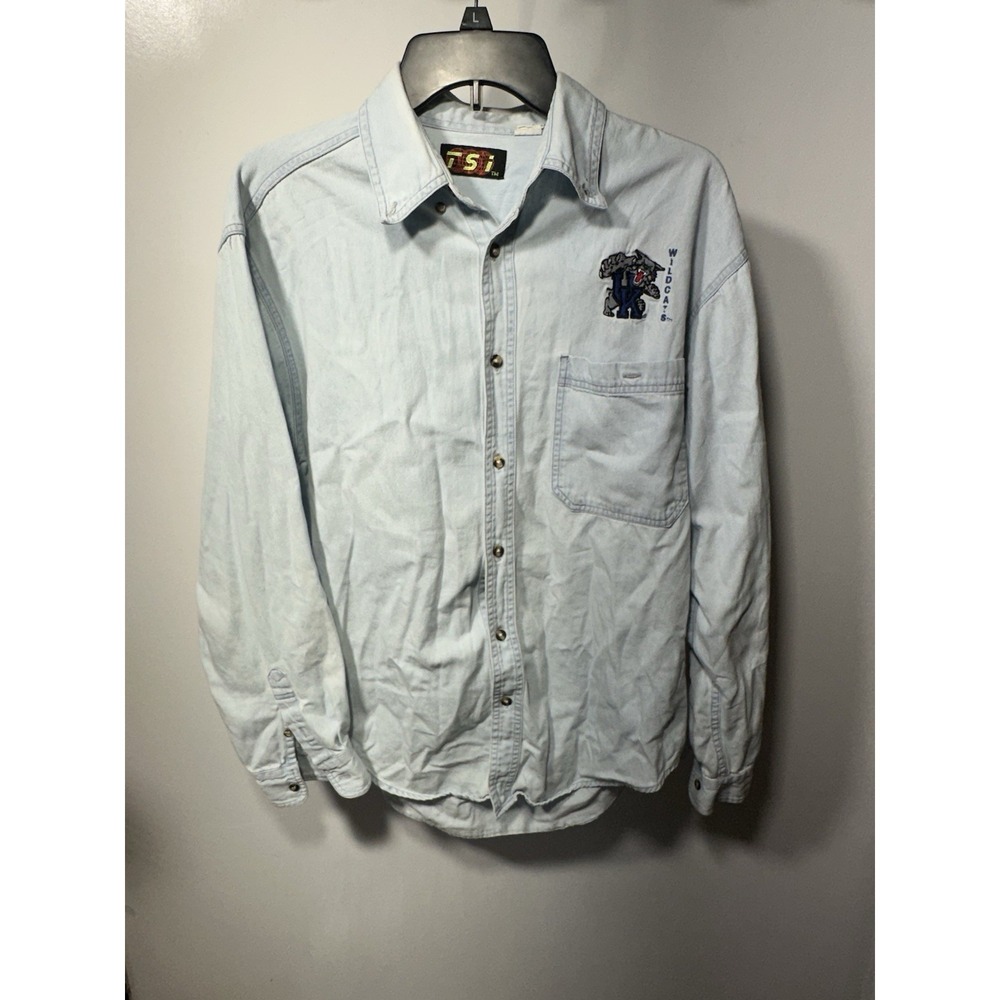 Vintage UK Kentucky Widcats NCAA L/S Button Down Chambray Shirt Men's L Denim